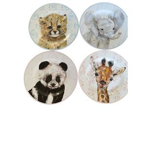Set of four children’s baby animal print melamine plates 6 inch